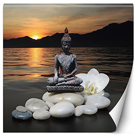 Feeby Papier Peint Intisse Coucher De Soleil Bouddha 250x250 cm orange Décoration Murale Tableaux Poster Muraux Chambre Enfant Salon Salle Cuisine Coucherr Orchidée Pierres Zen