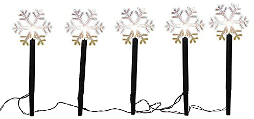 Spetebo LED Garten Leuchtstecker - 5 Schneeflocken / 35 cm - Weihnachts Winter Deko beleuchtet Außen mit Timer für Garten Balkon Terrasse