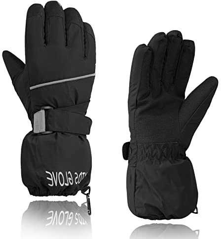 Durio Kinder Ski Handschuhe Winter Skihandschuhe Winddicht Wasserdicht Warm Handschuhe Junge Mädchen Outdoor Sports Schneehandschuhe Schwarz 4-6 Jahre