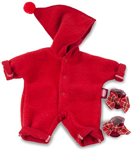 Götz 3403361 Babyanzug Zipfelmütze rot - Puppenbekleidung Gr. S - 3-teiliges Bekleidungs- und Zubehörset für Babypuppen von 30 - 33 cm