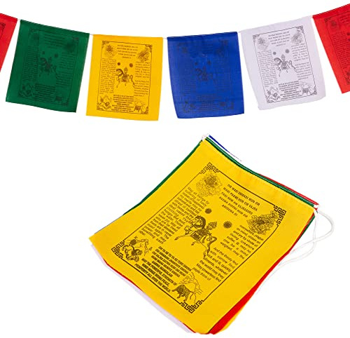 Banderas de oración tibetanas en inglés - Decoración al aire libre banderas impresas a mano, impresas a mano en Nepal Wind Horse Flag Afirmation (10 banderas)