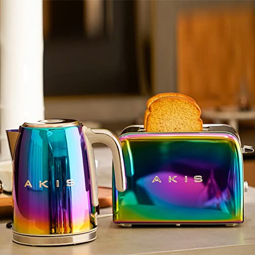 AKIS La Fête Design - Set tostapane e bollitore, in acciaio INOX, colore: arcobaleno