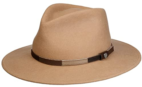 LIERYS Melvarton Travellerhut mit Lederband Damen Herren Made in Italy Wollfilz Wasserabweisend Knautschbar Herbst Winter beige M (56-57 cm)