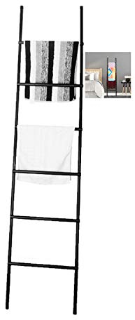 KLZUOPT Exquisite Badezimmerregale Wand-Leiter-Handtuchhalter, Metall-Handtuchleiter für Schlafzimmer, freistehende Deckenleiter, Heimzubehör-Organizer-Ständer/Schwarz