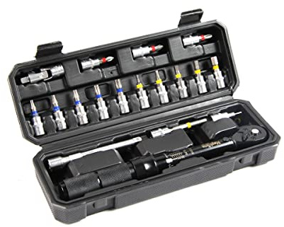 Mephisto Pro-Line Drehmomentschlüssel Set für Fahrrad & Motorrad - Messbreich 2-20 Nm - Präzisionswerkzeug inkl. Innensechskant, Torx und weiteren Bits, Farbwahl Griff/Kopf:Schwarz/Schwarz Matt