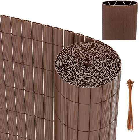 Herrselsam PVC Sichtschutzmatte 180x500 cm Braun Windschutz mit Kabelbindern Sichtschutzzaun Sichtschutz W-Rippenverstärkungen Balkon Zaun Wetterfest ohne Bohren für Balkon Garten