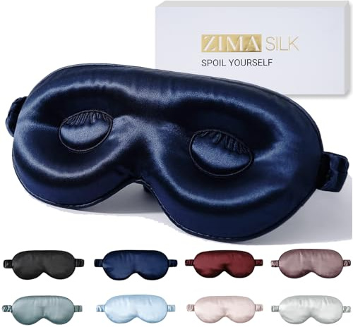 ZIMASILK Adjustable 22 Momme 100% Pure Mulberry Silk Sleep Mask, 3D Contoured Cup Eye Mask for Sleeping, Super Soft Breathable Blindfold, Perfect Blocks Light for Sleeping. (Navy Blue)