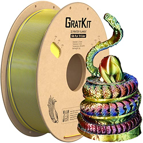 GratKit Tricolor Silk PLA Filament 1,75mm 1kg Spule, Dreifarbiges 3D-Drucker Filament mit +/-0,03mm Präzision, Einfach zu drucken, Rot Gelb Und Blau