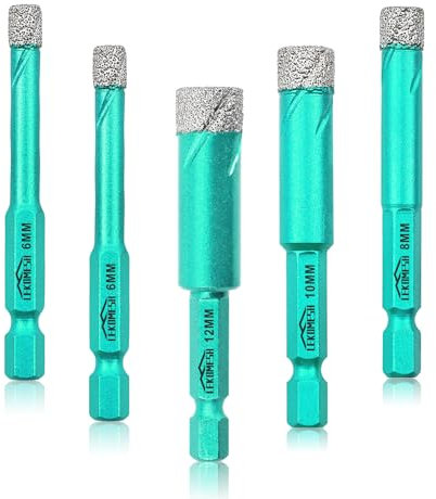 Punta Diamantata Secca 5 pezzi 6/6/8/10/12MM - LEKOMESH Punte Trapano Piastrelle per Porcellana Piastrella Ceramica Marmo Granito Pietra Quarzo,Gancio Esagonale Rapido