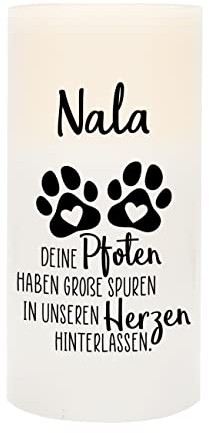 Herz & Heim® LED Wachskerze als Trauerkerze mit Namen Haustier