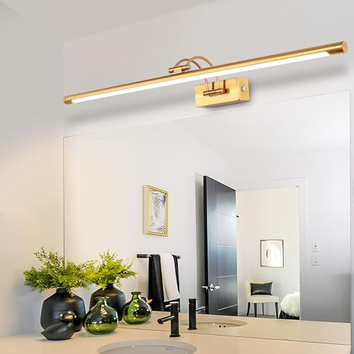 MantoLite LED Regulable Lámparas de Pared 20W,90CM Interior Iluminación para cuadros y expositores Cabeza Giratoria Lectura Lámpara,Latón Mate Baño Espejo Apliques de Pared 3000K/4000K/6000K