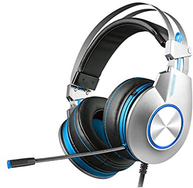 QESTO TVE Casque de jeu avec micro 7.1 Son surround doux à mémoire de forme Compatible avec les écouteurs PC et ordinateurs portables (Bleu)