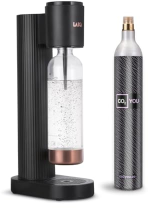LAICA Sparkling Water Maker Machine with 1L PET Bottle, Variable Manual Fizz, x 1 CO2 Cylinder with Optional Doorstep CO2 delivery & collection (Black)