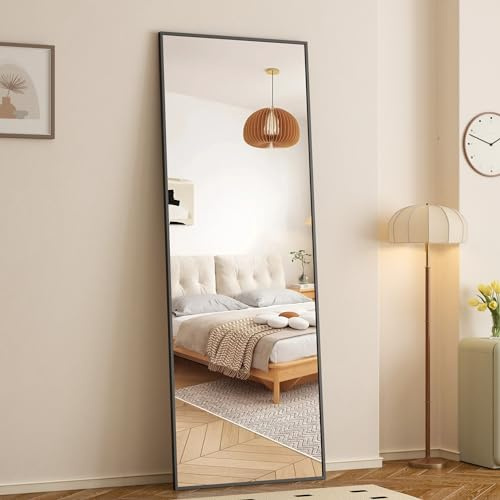 Goezes Standspiegel Ganzkörperspiegel mit Schwarz Metallrahmen 50x150cm Rechteckig Wandmontage Spiegel groß Wandspiegel Schwarz für Schlafzimmer Wohnzimmer Badezimmer Flur und Ankleideraum