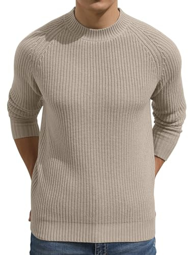 Sailwind Jumpers for Men UK Crew Neck Vintage Slim Wool Knitwear for Men Classic Warm Pullover Sweater (Khaki, L)