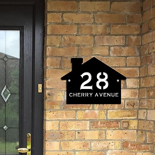 Letrero De Número De Casa Contemporáneo Personalizado Con Números Y Nombre De Calle, Placa Con Forma De Casa, Placa De Dirección De Número De Casa Acrílica Personalizada, Color Negro