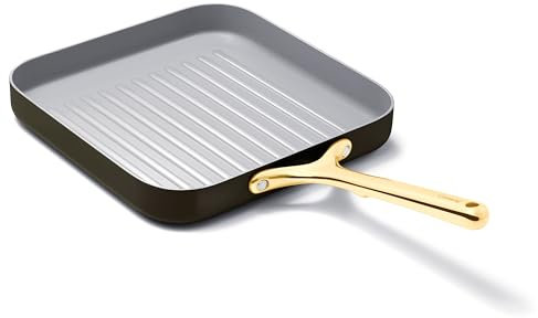 Caraway Square Grill Pan - 11” Grill Pan - Non-Stick Ceramic Coated - Non Toxic, PTFE & PFOA Free - Oven Safe & Compatible with All Stovetops - Black