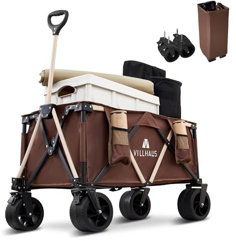 VILLHAUS hopfällbar hopfällbar vagnvagn, 150 kg, 5,7 cu.ft kapacitet utomhusverktyg med 17,7 cm avtagbara hjul