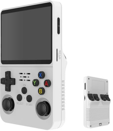 Console di gioco portatile retrò, R36S, display IPS da 3,5 pollici, scheda TF da 64 GB, oltre 10.000 giochi, con sistema Linux open source (lingua italiana non garantita), bianco