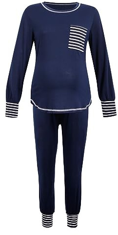 Idéer Graviditet förmedla mamma-amning pyjamas-set, långärmad topp med rund hals och randiga byxor, amning-nattlinne-set svarta blusar damer kortärmad, marinblå, M