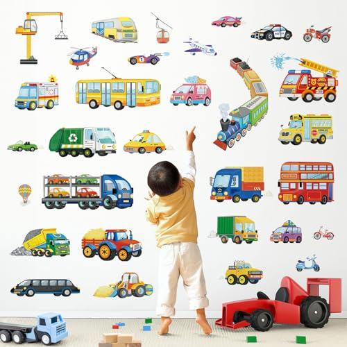 wondever Wandtattoo Auto Kinder Wandsticker Fahrzeuge Traktor Baufahrzeuge | Abziehen und Aufkleben, Abziehbar, Wandaufkleber Selbstklebend für Kinderzimmer Junge Babyzimmer Jungenzimmer Wanddeko