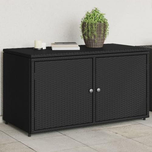 ShGaxin Gartenschrank Schwarz 110x55x60,5 cm Poly Rattan, Geräteschuppen, Gerätehaus, Wetterfest, Outdoor Schrank, Gartenhausschränke, Terrassenschrank - 365567