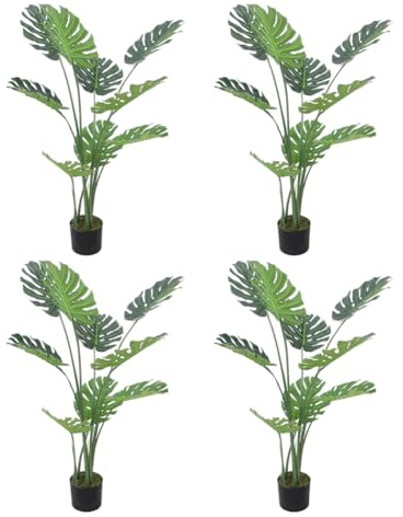 Valyria Home - Planta Artificial Monstera - 4 Piezas Tamaño 120 cm - Costilla de Adán Realista - Planta de Plástico de Interior y Exterior - Decoración del Hogar y Oficina