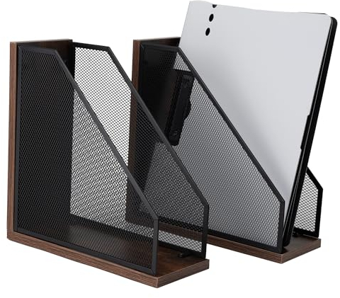 ASIFMTHOT Antiker Zeitschriftenhalter aus Holz, Netz-Aktenhalter für Schreibtisch, Büro-Schreibtischzubehör, dekorative Aktenbox (2 Stück, schwarz)