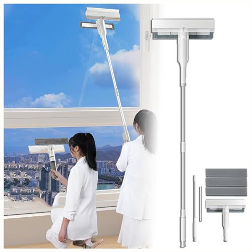 RYJYQYX 4 in 1 Sprüh Fensterputzer mit Abwassersammler und 3 Pads, Abzieher Fenster mit Verlängerungsstange Duschwand Abzieher für Badezimmer,Fenster,Spiegel 用于高内/外窗