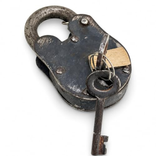 Rustikales Vorhängeschloss aus Gusseisen, antiker Stil, robustes Skelett-Schlüsselschloss, mittelalterliches Eisen für Haupttür oder Gefängnisspind (8,9 x 5 x 1,9 cm)