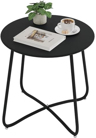eSituro Trädgårdsbord, Soffbord, Rund Soffbord, Soffbord, Balkongbord, För Inomhus Och Utomhus, Terrass, Vardagsrum, Metall, Svart, Ø 48 x H45 cm