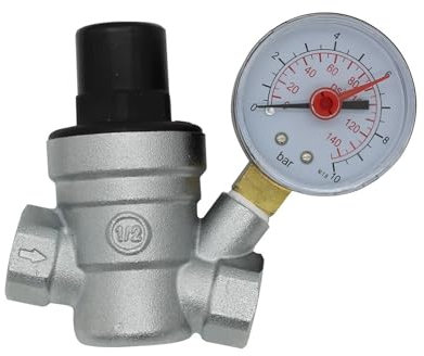Druckminderer Wasser Wasserdruckminderer, Reduzierventil, Regler mit Manometer, 1/2 3/4 Zoll, Chrom (Size : DN15)