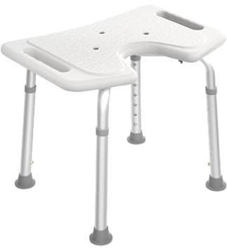 FIVMEN Tabouret de douche, tabouret de douche, en aluminium, réglable en hauteur, 37 à 51 cm, moderne, antidérapant, pour personnes âgées, jusqu'à 136 kg, en forme de U