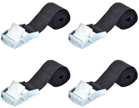 Bailinks Set di 2 Cinghie di Fissaggio, Peso Max 250kg, Cinghie di Ancoraggio con Fibbia, Ideale per Moto, Biciclette e Rimorchi, Nero, Alta Resistenza Cinghie di Fissaggio (25MMX0.5M)