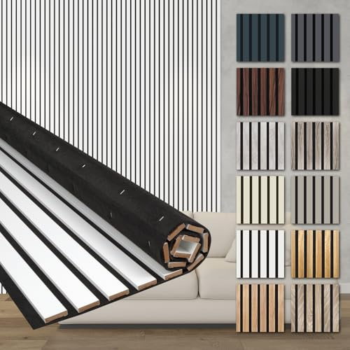 HEXIM Akustikpaneele 4 Stück 278x60cm Holz Comfort - flexible Holzpaneele Platten Lamellenwand flexibel MDF Wandpaneele TV Wandverkleidung Holzwand Deko weiß (6.68m² White)