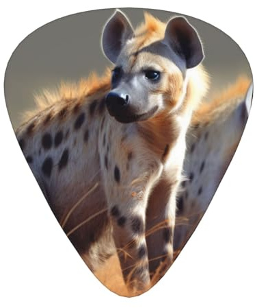 Gitarrenplektrum mit Animal-Hyänen-Motiv, bedruckt, 12 Stück in einer Box, das Plektrum macht den Klang der Gitarre klar, Ukulele, E-Gitarre, Akustikgitarre, Bass (0,46, 0,71, 0,96 mm)