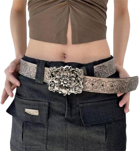 LAOYEFACAI Ledergürtel Damen Punk Y2k Leder Gürtel Damengürtel für Jeans Kleider Mäntel mit Goldener Schnalle für Kleid Hose Jeans