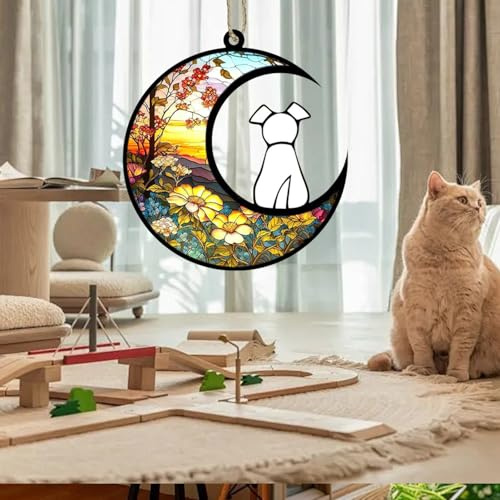 Stained Glass Window Hangings Suncatcher Dog Memorial Gifts | Rainbow Bridge Pet Memorial Gifts for Dogs,Loss of Dog Sympathy Gift,Dog Bereavement Gifts