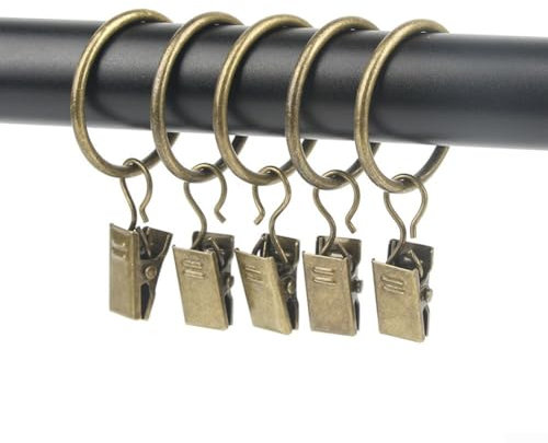 Set mit 10 Metall-Gardinenstangenringen mit Clips, 35 mm Durchmesser (Kupfer, 10 Stück)