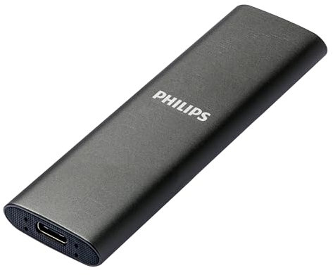 PHILIPS SSD portatile esterno 500 GB - Ultra Slim SATA Ultra Speed USB-C, velocità di lettura fino a 540 MB/s, alluminio