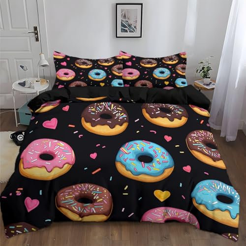 Set Copripiumino 260x240 cm Ciambella Dei Cartoni Animati Copripiumone Cotone Poliestere Morbido e Resistente Alle Rughe, Copripiumino con Cerniera Stampa 3D, Inclusa 2 Federa
