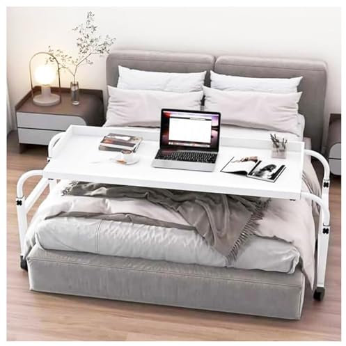 Betttisch, Überbetttisch mit Rollen, höhenverstellbarer Überbetttisch, Schreibtisch, Rollschreibtisch über dem Bett mit 3 seitlichen Geländern – höhenverstellbar und längenverstellbar,C-120×45cm