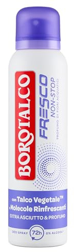 Borotalco, Deodorante Spray Fresco No Stop Fiori Acquatici, con Talco Vegetale e Molecole Rinfrescanti, Formula Fresca con Microcapsule Rinfrescanti, Efficacia Deodorante 72h, 0% Alcool, 150 ml