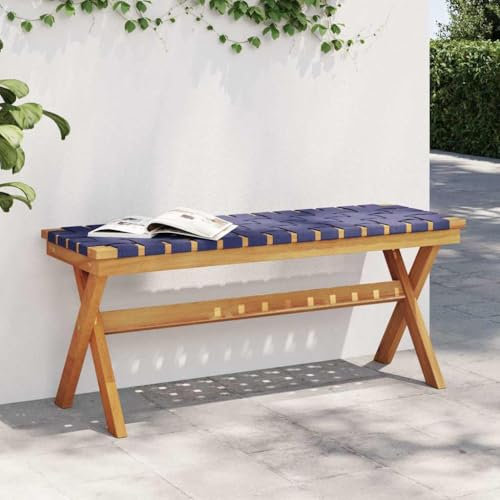 LVHUIDEH Gartenbank, Sitzbank ohne Rückenlehne, Outdoor Gartenmöbel, wetterfeste Parkbank für Terrasse Garten, 100 x 34 x 42 cm, Massivholz Akazie und Stoff