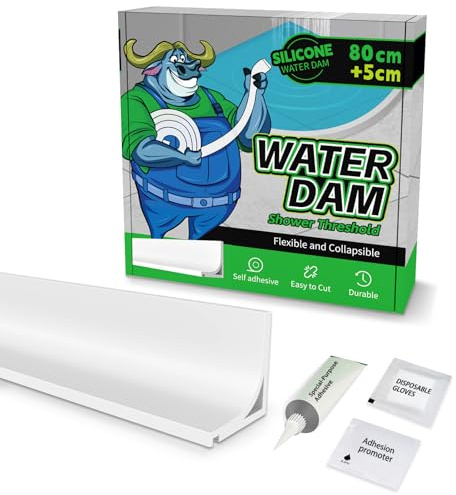 ALITAIYI Schwallschutzleiste Dusche, Wasserstopper, Weiß, 85 cm | Selbstklebend, Silikon, mit Kleber, Biegbar und Zuschneidbar, für Duschschwelle, Badewanne, Waschbecken und Küche