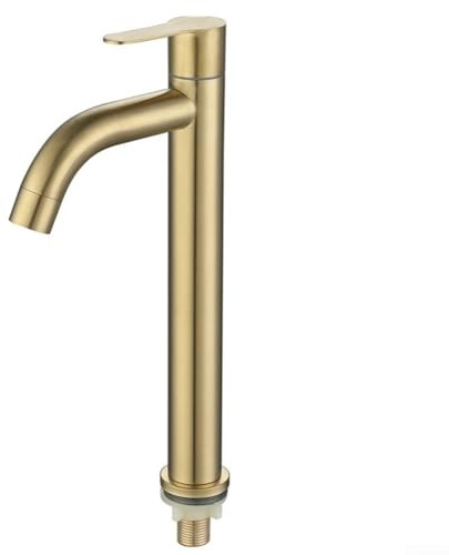 SMZhomeone Einzelner Kaltwasserhahn, Badezimmer-Wasserhahn, gebürstetes Gold, einfache Montage mit Edelstahl-Design (L)