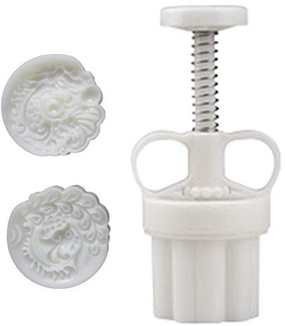 Plastic Mooncake Mold 75g Cookie Cutter with 2 Stamps Hand Press Green Bean Pastry Mould DIY Bakeware