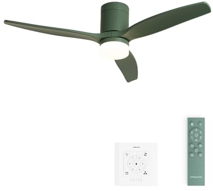 CREATE / WINDCALM M/Deckenventilator ABS mit Beleuchtung Salbeigrün mit Wandschalter und Fernbedienung / 40W, Leise, Ø132cm, 6 Geschwindigkeiten, 3 LED-Temperaturen, Timer, Sommer-Winterbetrieb