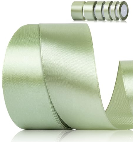 Fyshird Satinband Salbeigrün 40mm x 22m Geschenkband Breit Salbeigrün Schleifenband Hochzeit Polyester Grün Bänder zum Basteln Dekoband für Geschenkverpackung Geburtstag DIY