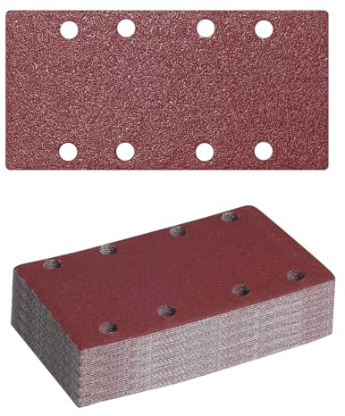 Juego de papel de lija, 50 unidades, 80 x 133 mm, papel de lija fino, papel de lija húmedo, cierre de , 8 agujeros, apto para lijadoras rectangulares, para madera, metal y color